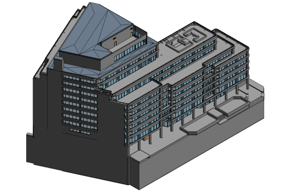 Multi-storey hotel with rooftop pool - 3D model