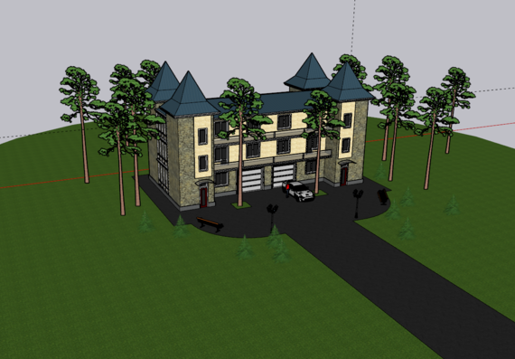 Cottage in the form of a castle in sketchup