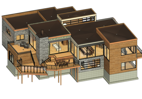 Жилой двухэтажный дом с террасой 3D модель