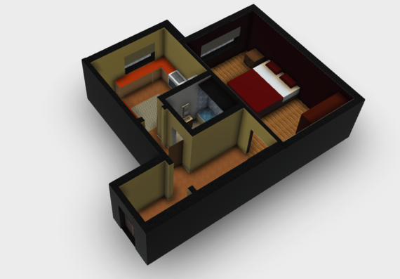 Small one-bedroom apartment in sketchup