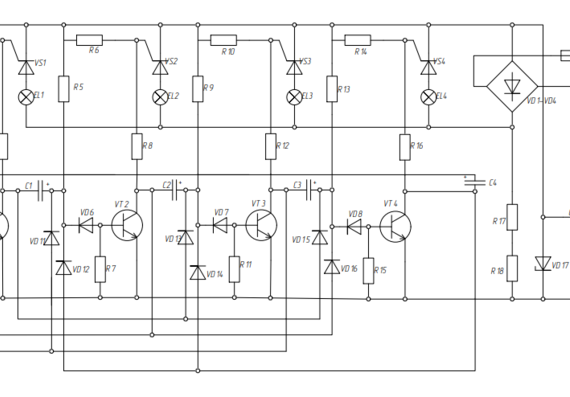 Running lights on a four-phase multivibrator