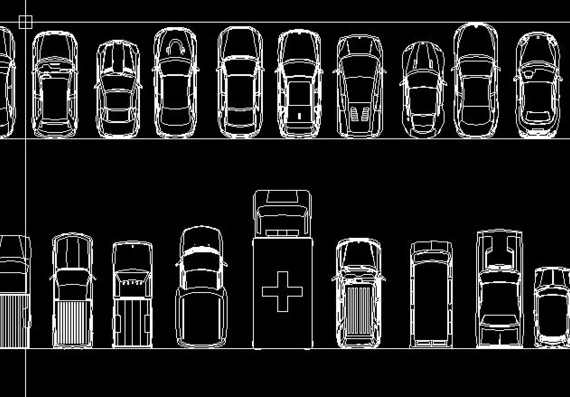 Библиотека легковых автомобилей (чертежи в формате DWG, вид сверху)