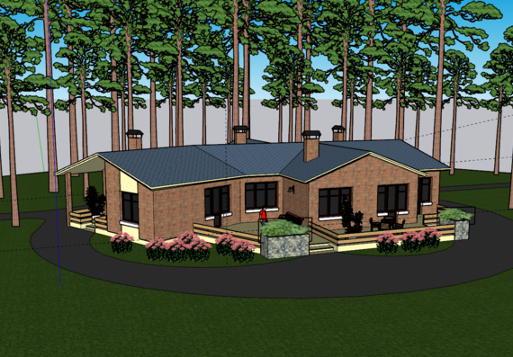 One-storey cottage in the forest in sketchup