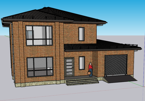 Two-storey cottage with garage in sketchup