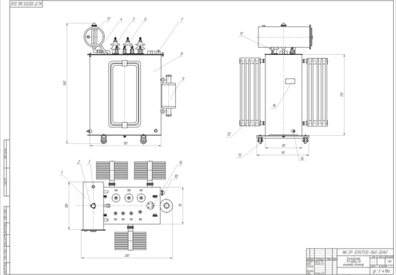 Structural diagram of transformer TM 1000-35 / Assembly drawing of magnetic system TM 1000 - 35