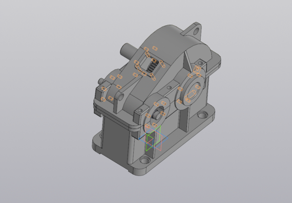 Two-stage cylindrical gearbox 3D model in Compass