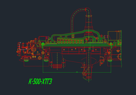 Longitudinal section of turbine K-500-23,5 KhTGZ