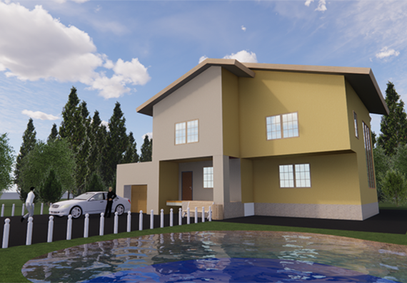 Two-storey residential building with basement and garage