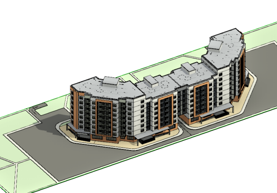 3D-модель многоквартирного жилого дома с чертежами