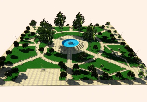 Сквер с фонтаном 3D модель