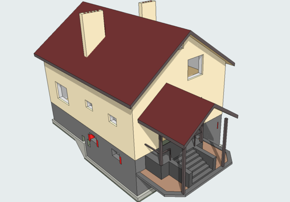 The project of an individual residential house with a porch and a basement