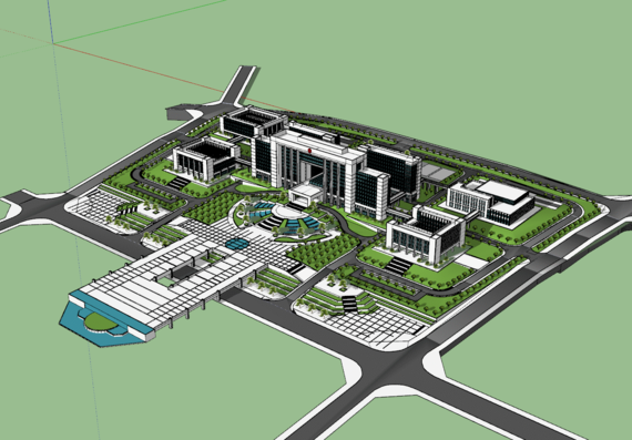 Центр города с многоэтажными зданиями - 3D модель