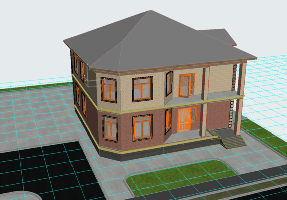 Individual two-storey residential building with porch in ArchiCAD