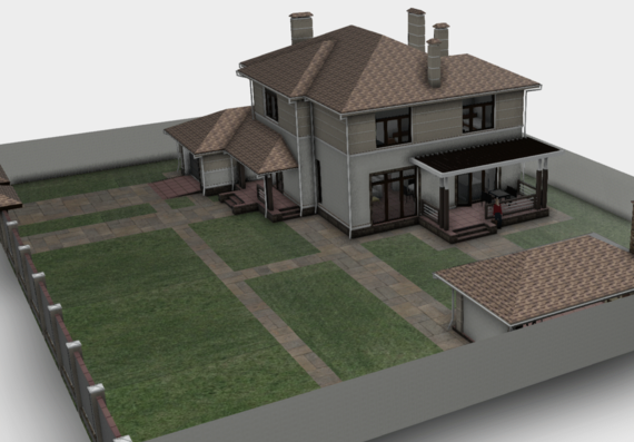 Project of a two-storey residential building with 2 bathrooms in sketchup