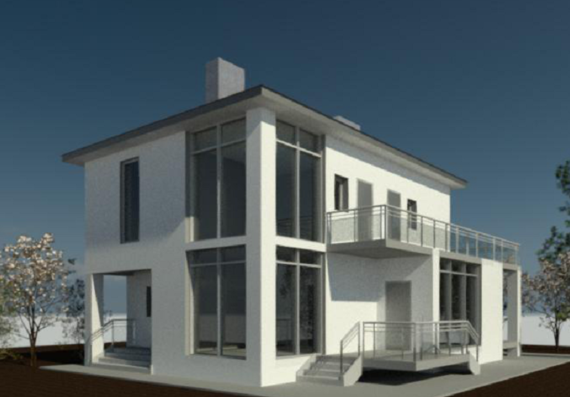 Проект двухэтажного коттеджа с французскими окнами в revit