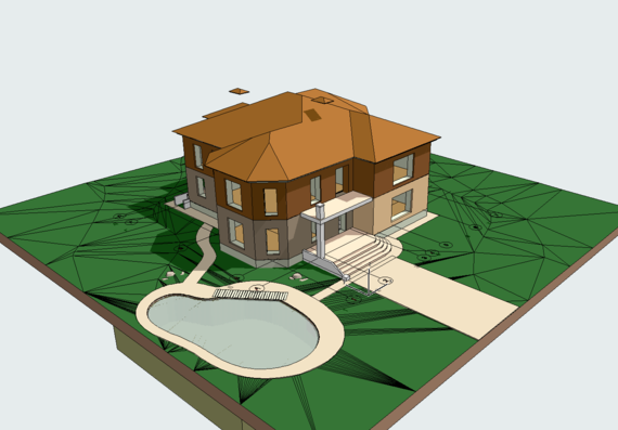 Двухэтажный жилой дом с меблировкой и благоустроенной территорией и бассейном