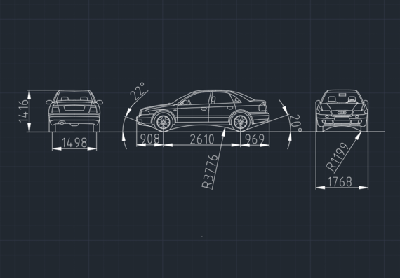 Audi A4,b5 ,overall dimensions