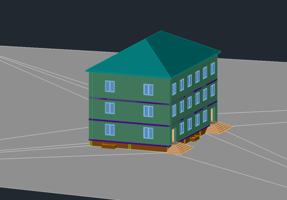 3D model of a three-storey house