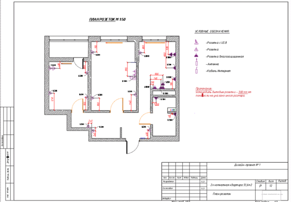 Design project of one-bedroom apartment 51.6 m2