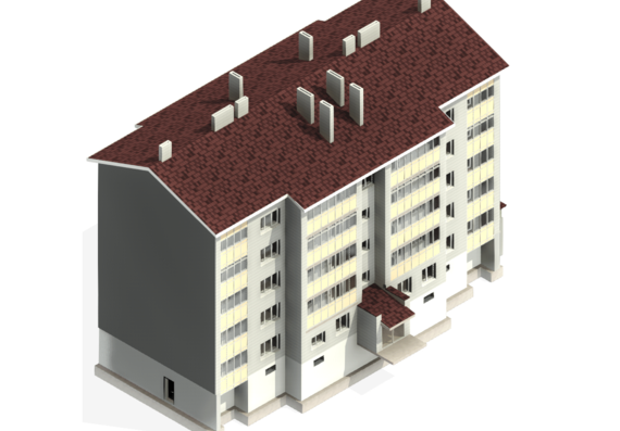 Кирпичный пятиэтажный дом со спецификациями и узлами в revit