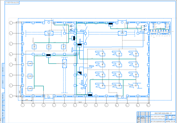 Workshop plan with the arrangement of electrical equipment and the application of power and lighting networks