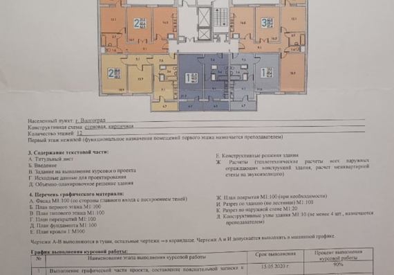 Course project "Multi-storey residential building. Option 20" - Multi-storey residential building in Volgograd