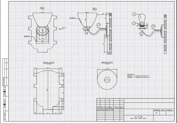 Drawing of an antique lamp for restoration