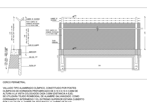 Metal fence around the perimeter | Download drawings, blueprints ...