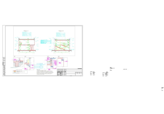 Drawings of 535 m2 building with plans, facades, decorative elements, window and door infills