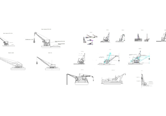 Drawings of floating cranes in AutoCAD and Compass
