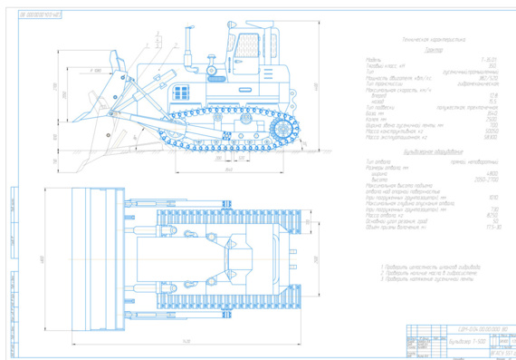Bulldozer based on tractor t-500 modernization of working equipment
