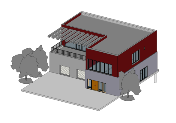 Двухэтажный домик с гаражом и террасой в revit