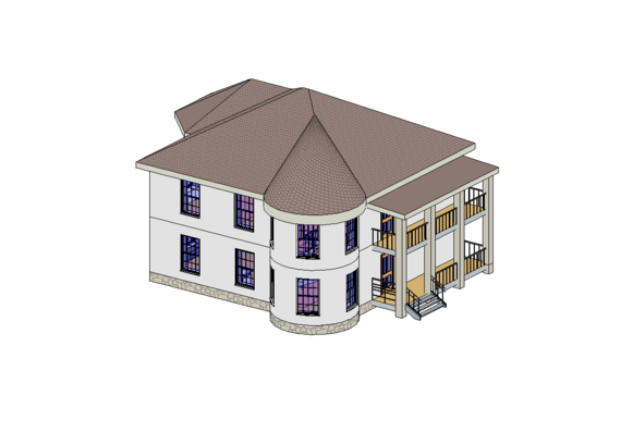 Two-storey house with a tower in revit