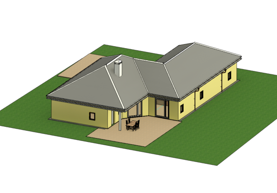 One-storey residential building with pitched roof in revit