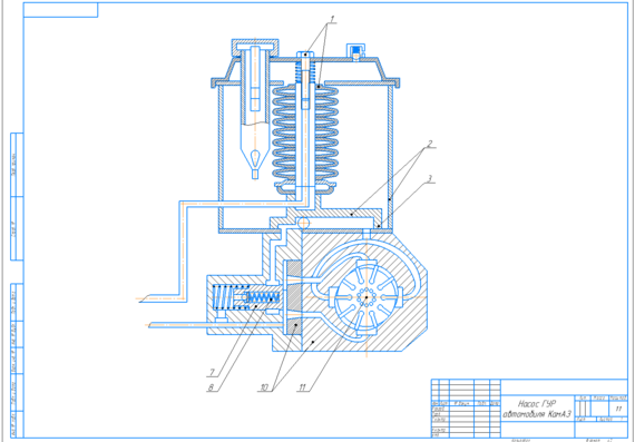Drawing of the general view of the pump with the tank and power steering filter of the KAMAZ car