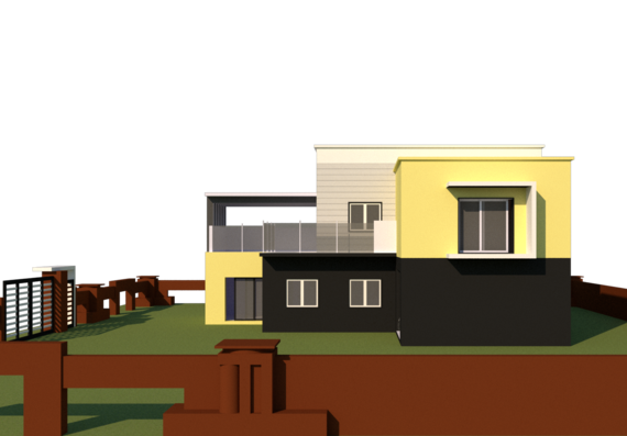Two-storey house with a fence in sketchup