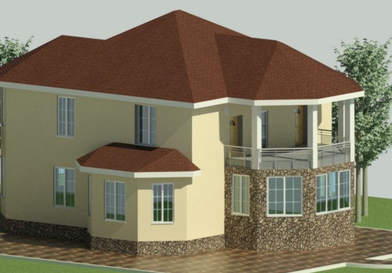 Two-storey residential building with a fence in revit