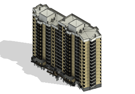 17-storey residential building with technical underground in revit
