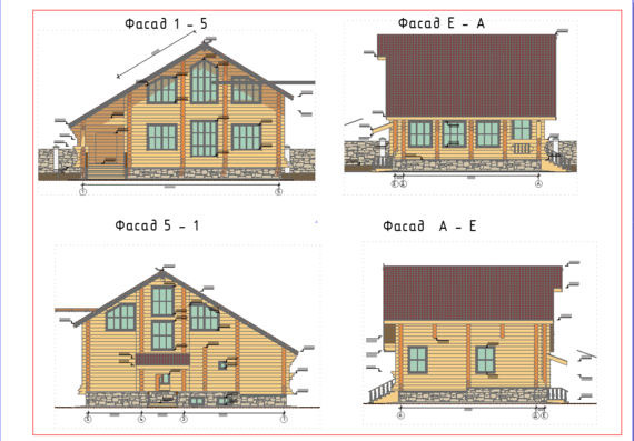 AR Residential building of 1 floor + attic + basement of round logs 280 mm Moscow region.