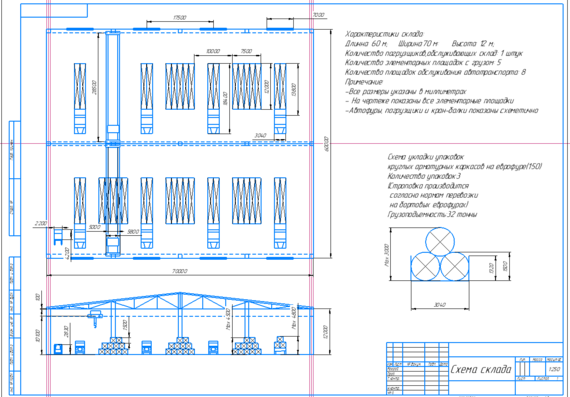 Design of the warehouse and the process of transshipment of reinforcing frames