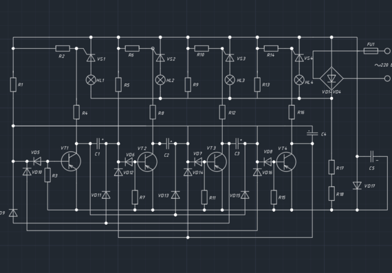 "Running lights" on a four-phase multivibrator - schematic diagram