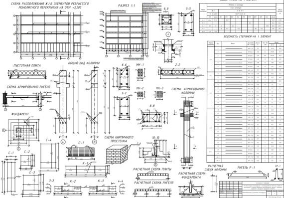 Calculation of load-bearing structures and construction of a beam cage in a monolithic and prefabricated version of a multi-storey building with an incomplete frame and load-bearing external walls