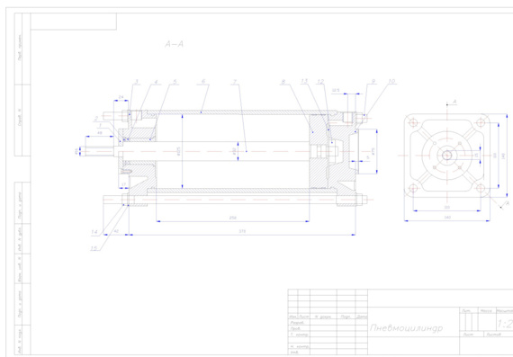Drawings of a power pneumatic cylinder
