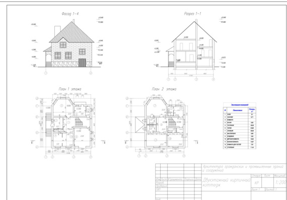 Drawing of a two-storey brick cottage in AutoCad
