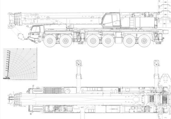 All-terrain truck crane Tadano Faun ATF 400G-6 (Datasheet + Drawing)