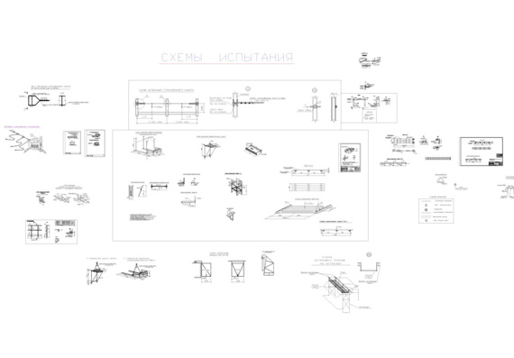 Схема испытания различных строительных конструкций и элементов, схемы монтажа, узлы крепления