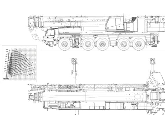 All-terrain truck crane Tadano Faun ATF 220G-5 (Datasheet + Drawing)