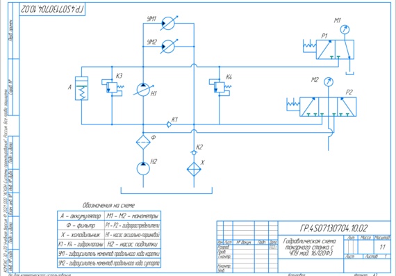 Гидравлическая схема токарного станка с ЧПУ мод. 16Л20Ф3