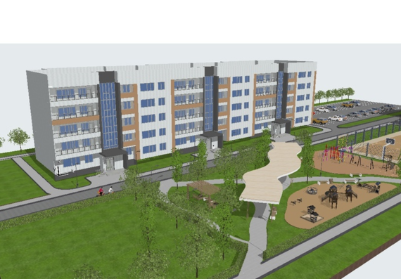 Multi-storey (five-storey) residential building with an adjacent children playground - course project in revit
