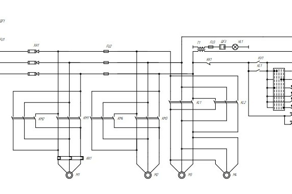 Электрическая принципиальная схема радиально-сверлильного станка 2А55